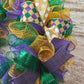 Mardi Gras Fat Tuesday Mesh Door Wreath | Purple Emerald Green Gold