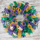 Mardi Gras Fat Tuesday Mesh Door Wreath | Purple Emerald Green Gold