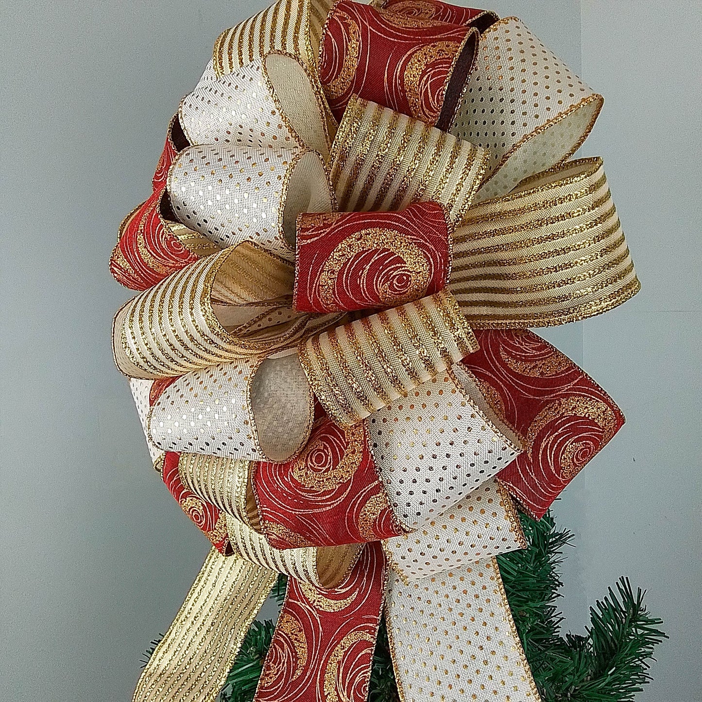 Christmas Tree Bows | Tree Topper Bows | Burgundy Ivory Gold Bow