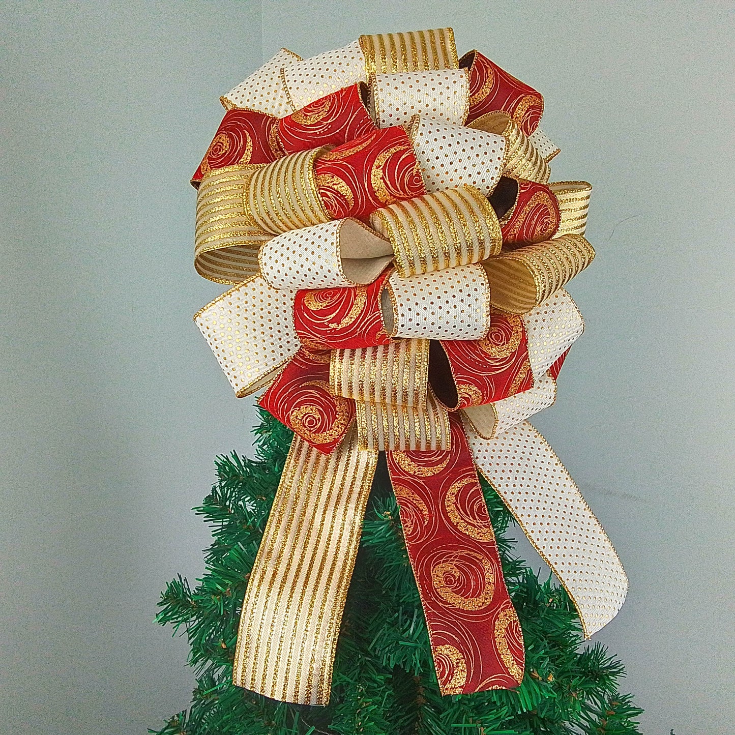 Christmas Tree Bows | Tree Topper Bows | Burgundy Ivory Gold Bow