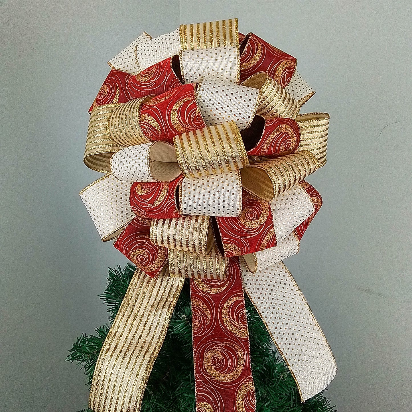 Christmas Tree Bows | Tree Topper Bows | Burgundy Ivory Gold Bow