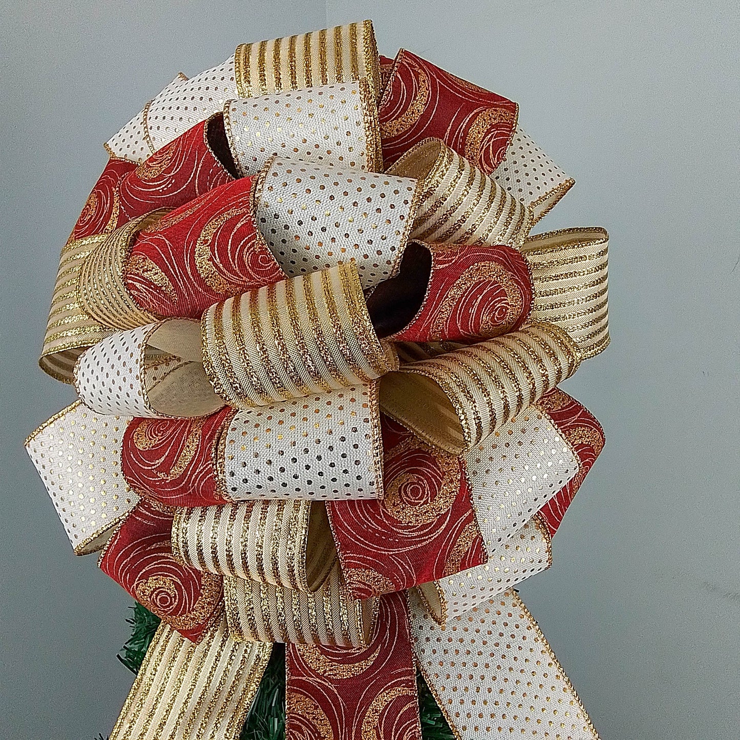 Christmas Tree Bows | Tree Topper Bows | Burgundy Ivory Gold Bow