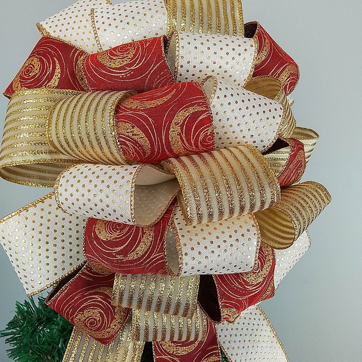 Christmas Tree Bows | Tree Topper Bows | Burgundy Ivory Gold Bow