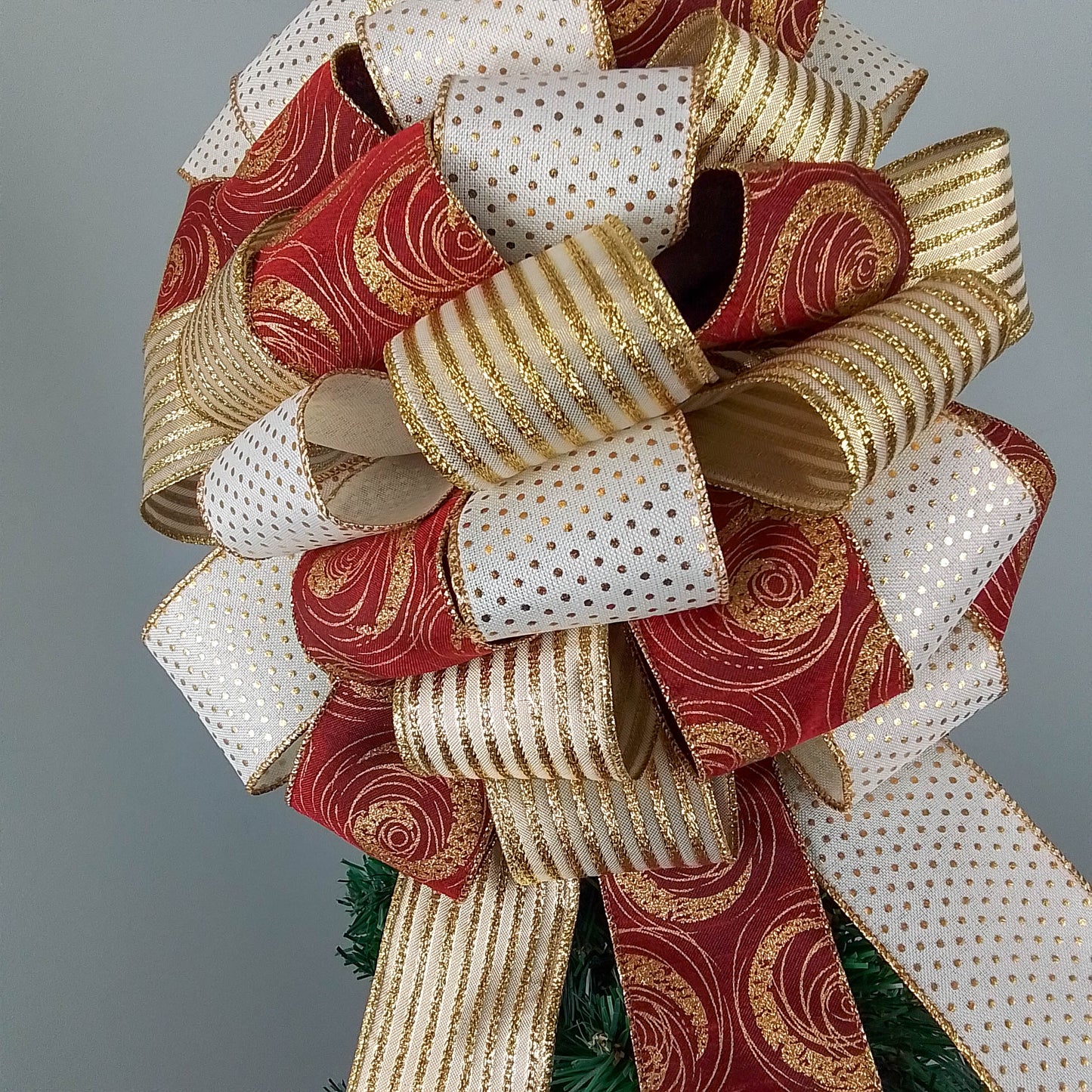 Christmas Tree Bows | Tree Topper Bows | Burgundy Ivory Gold Bow