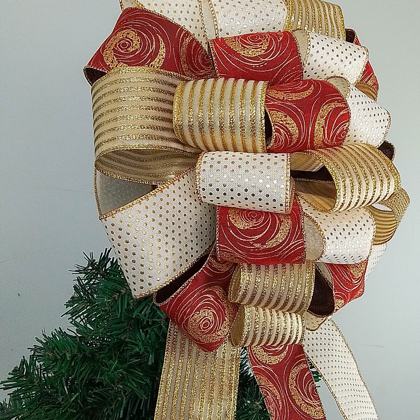 Christmas Tree Bows | Tree Topper Bows | Burgundy Ivory Gold Bow