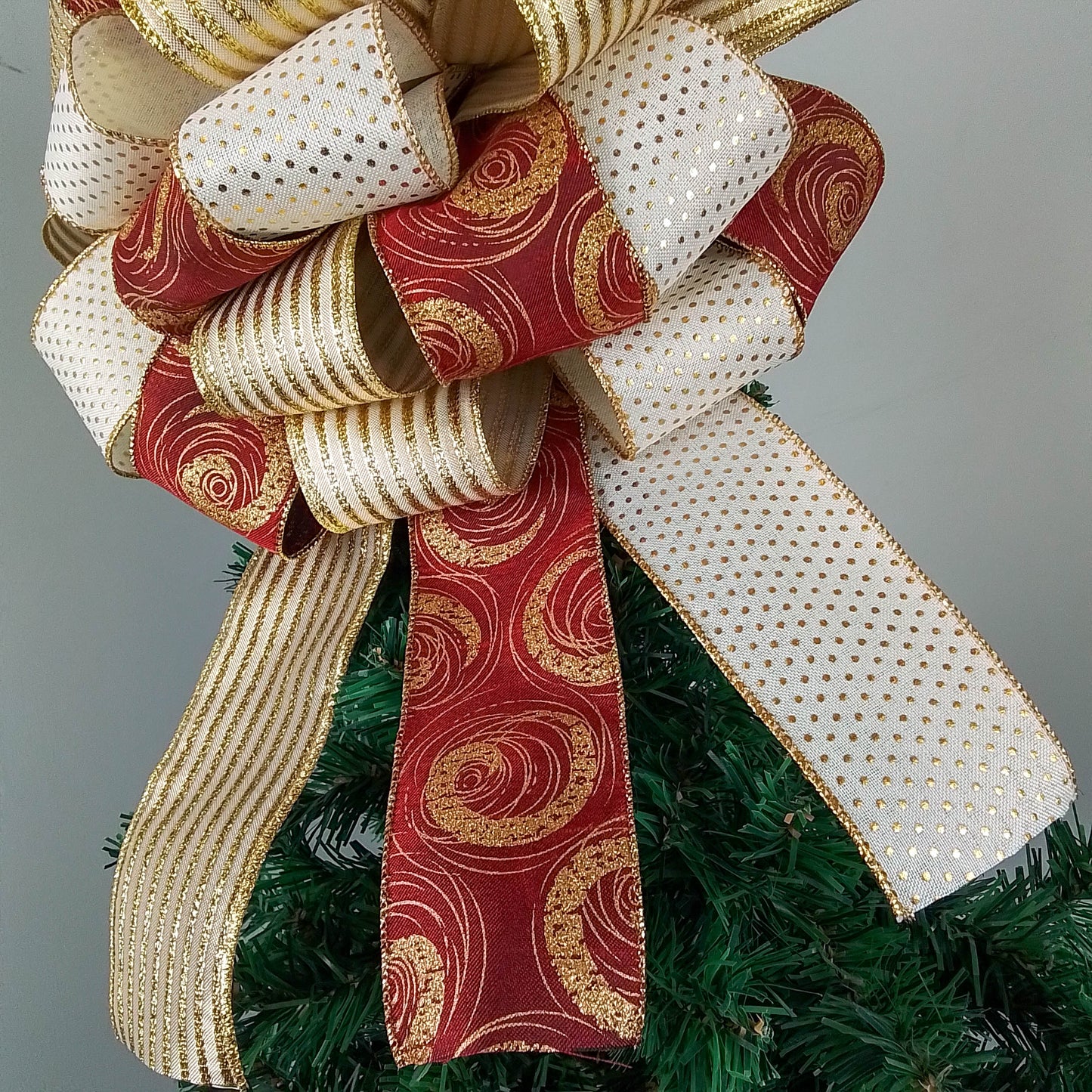 Christmas Tree Bows | Tree Topper Bows | Burgundy Ivory Gold Bow