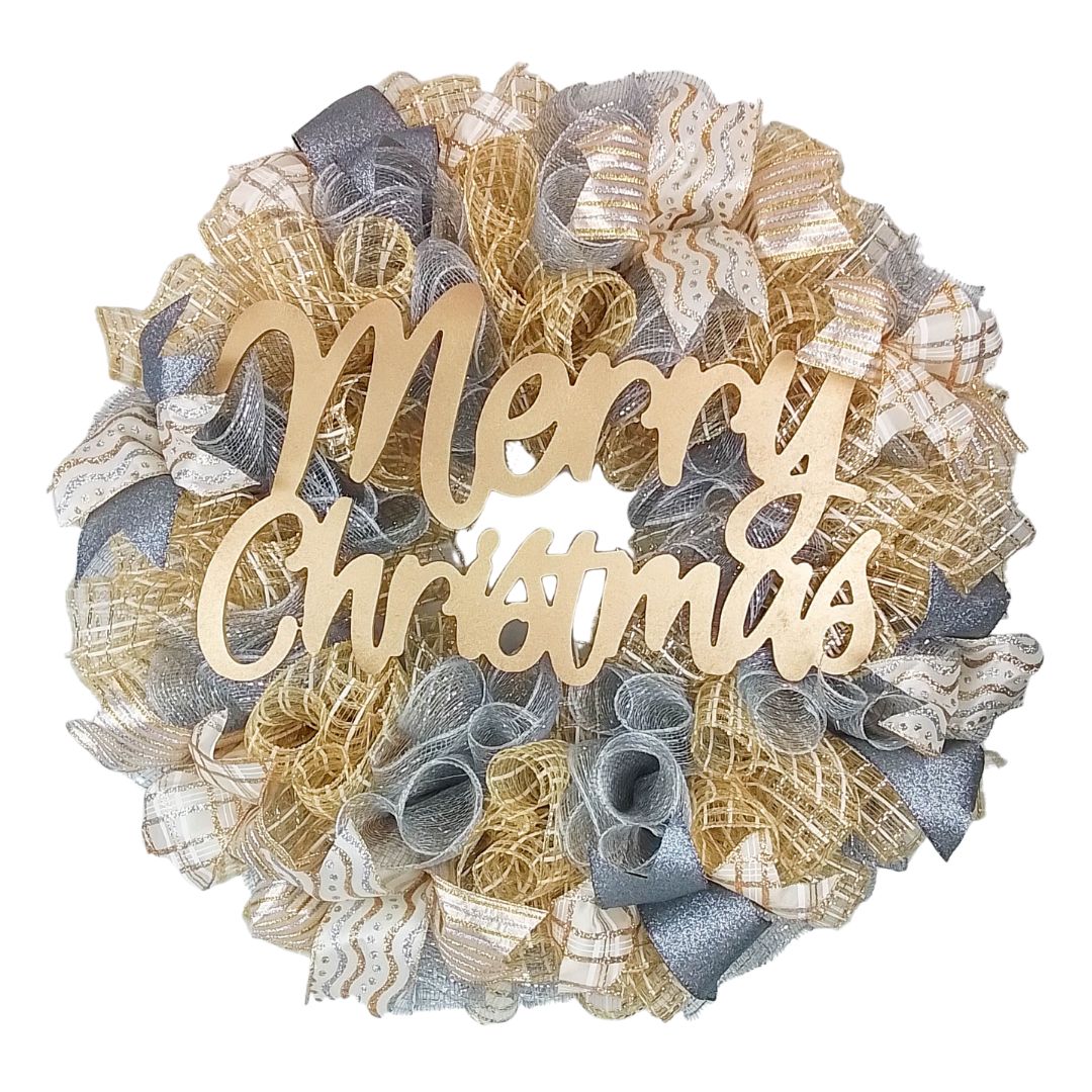 Silver Gold and Ivory Christmas Wreath : TB7