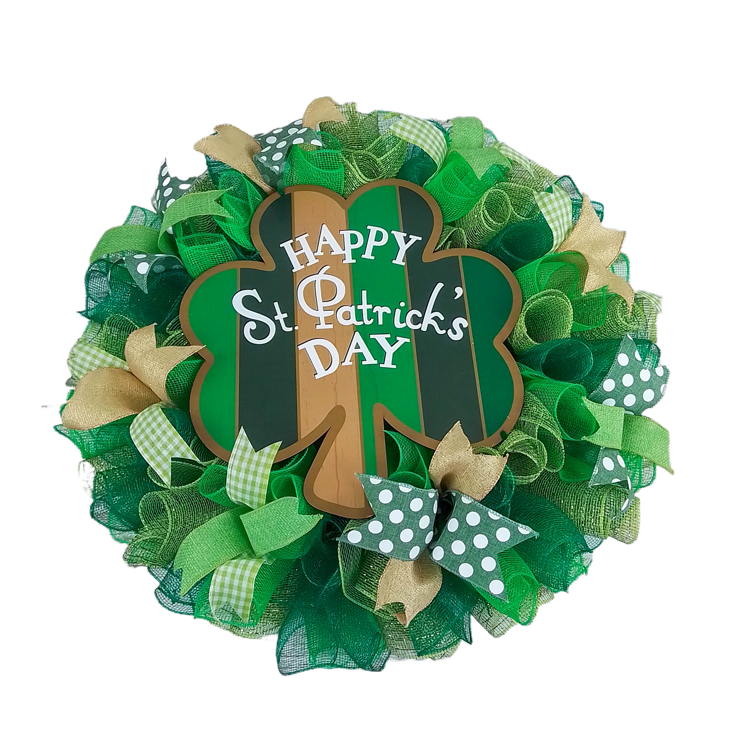 St Patricks Wreath for Front Door, Farmhouse Green Beige