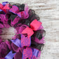 Black Pink Mesh Door Wreath; Black Hot Fuchsia Pink Purple