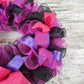 Black Pink Mesh Door Wreath; Black Hot Fuchsia Pink Purple