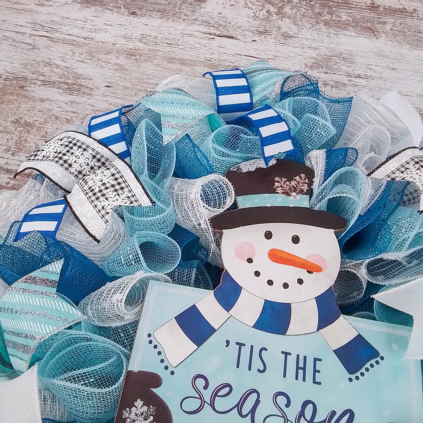 Freezin Winter Snowman Wreaths - Blue Cold Front Door Wreath - Outdoor Christmas Decor - White Turquoise Blue Silver