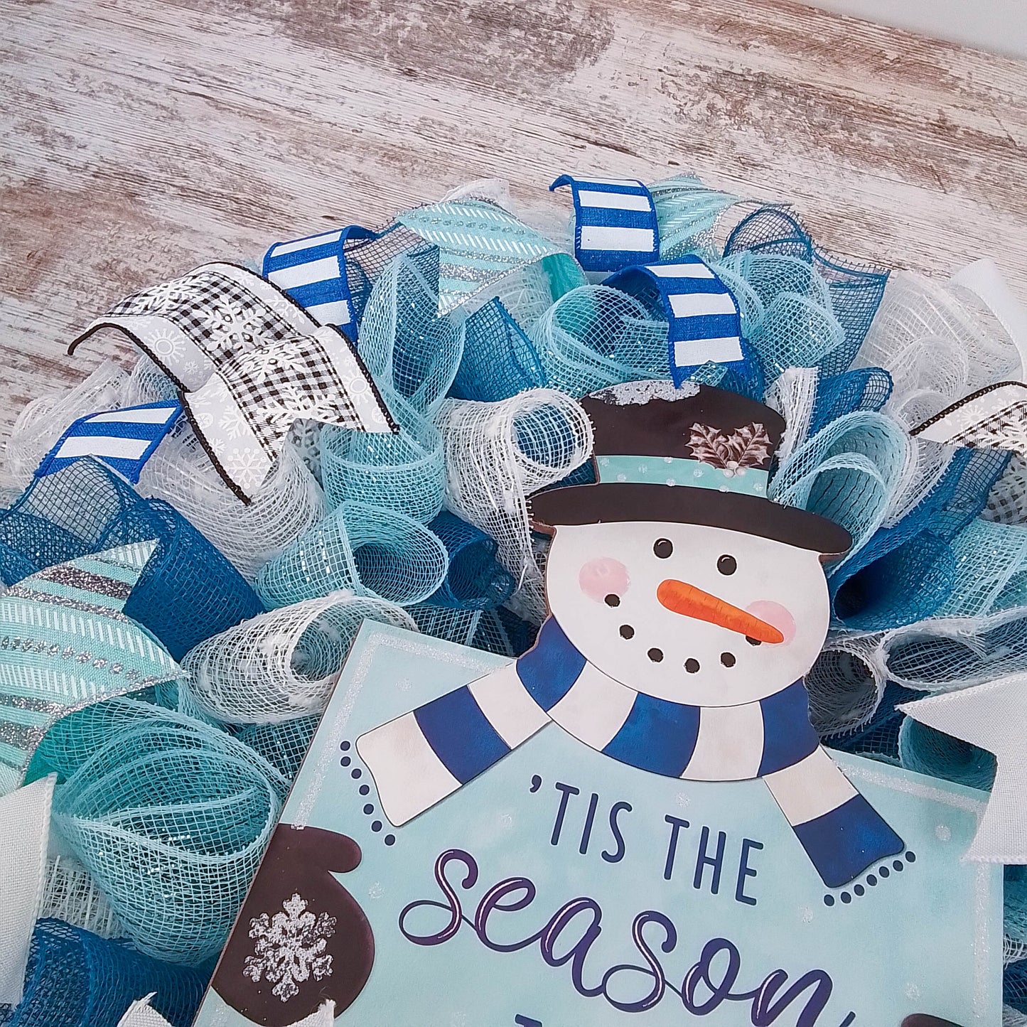 Freezin Winter Snowman Wreaths - Blue Cold Front Door Wreath - Outdoor Christmas Decor - White Turquoise Blue Silver