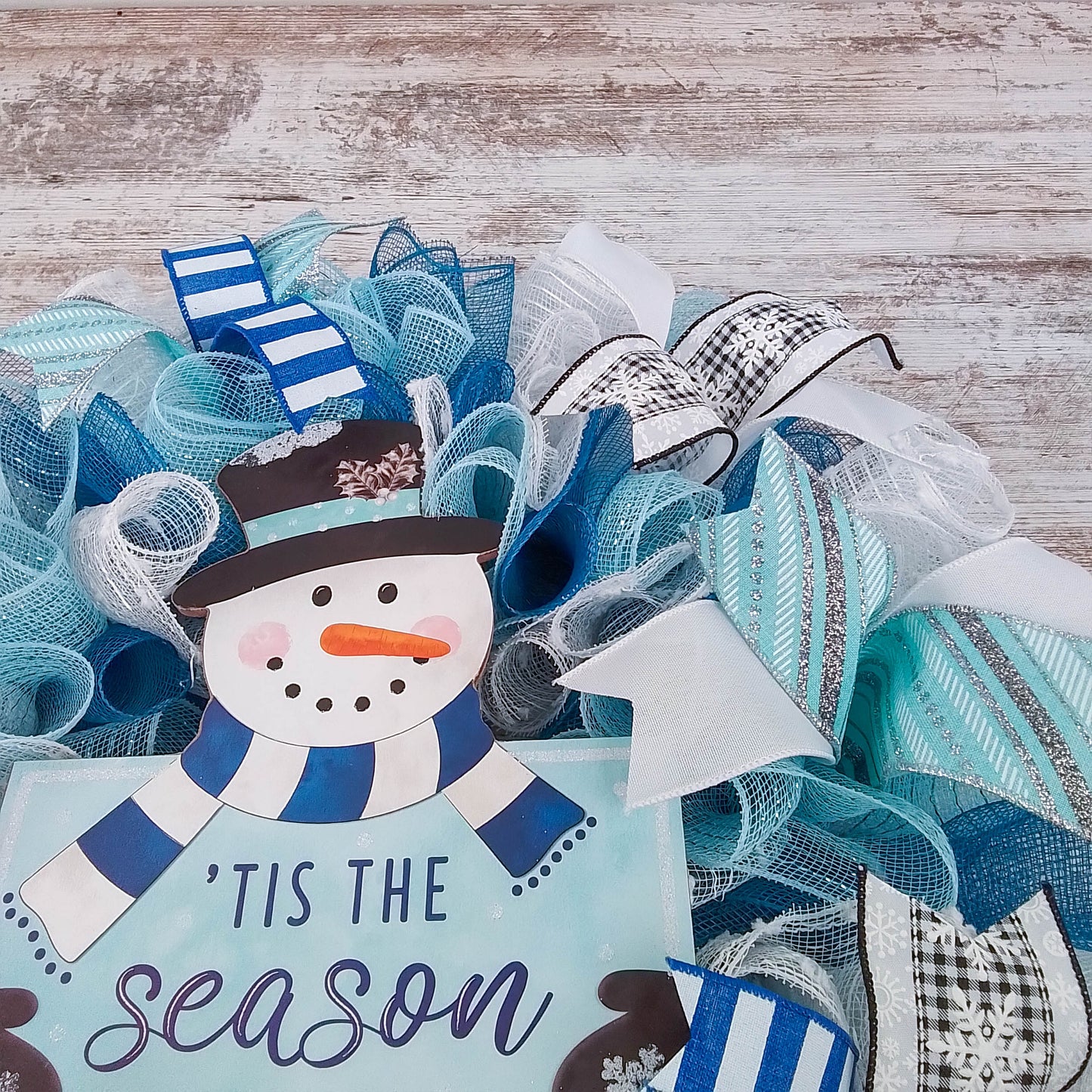 Freezin Winter Snowman Wreaths - Blue Cold Front Door Wreath - Outdoor Christmas Decor - White Turquoise Blue Silver