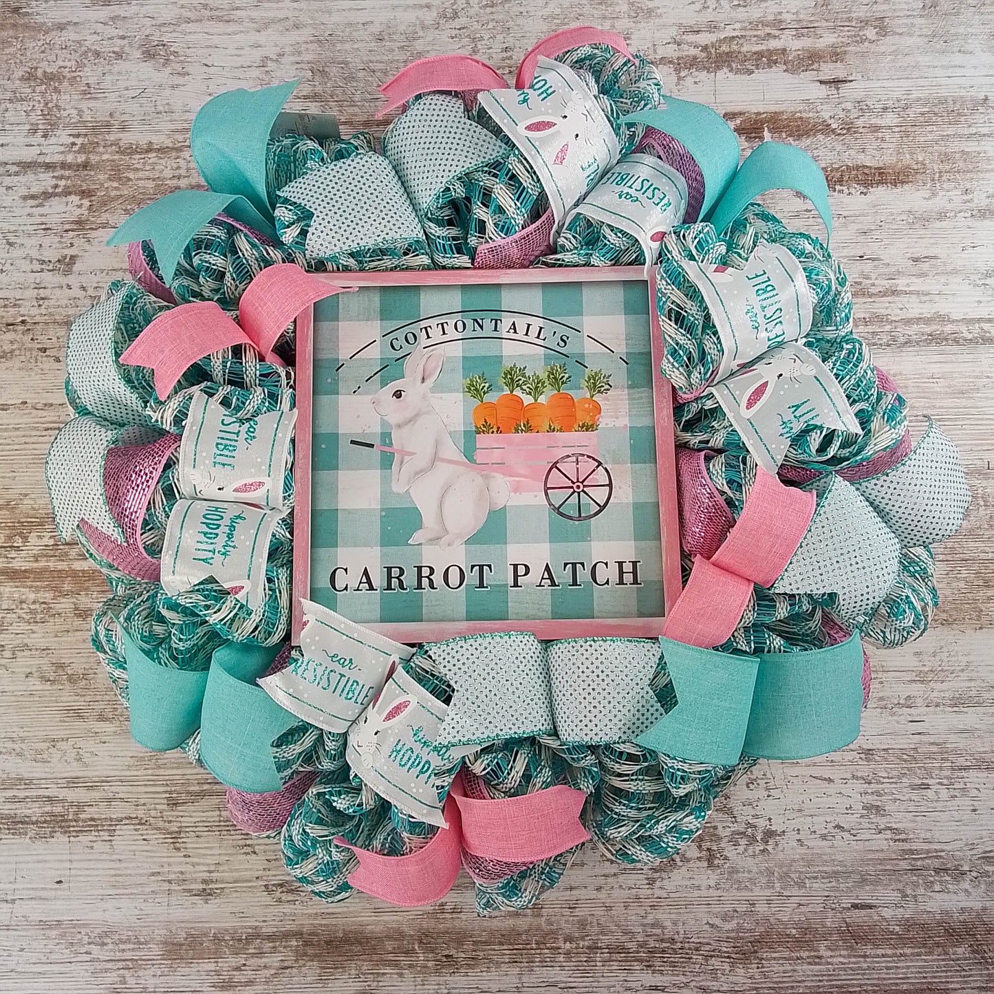 Easter Wreaths for Door - Carrot Easter Bunny Welcome Door Decor - Blue Pink Turquoise Aqua