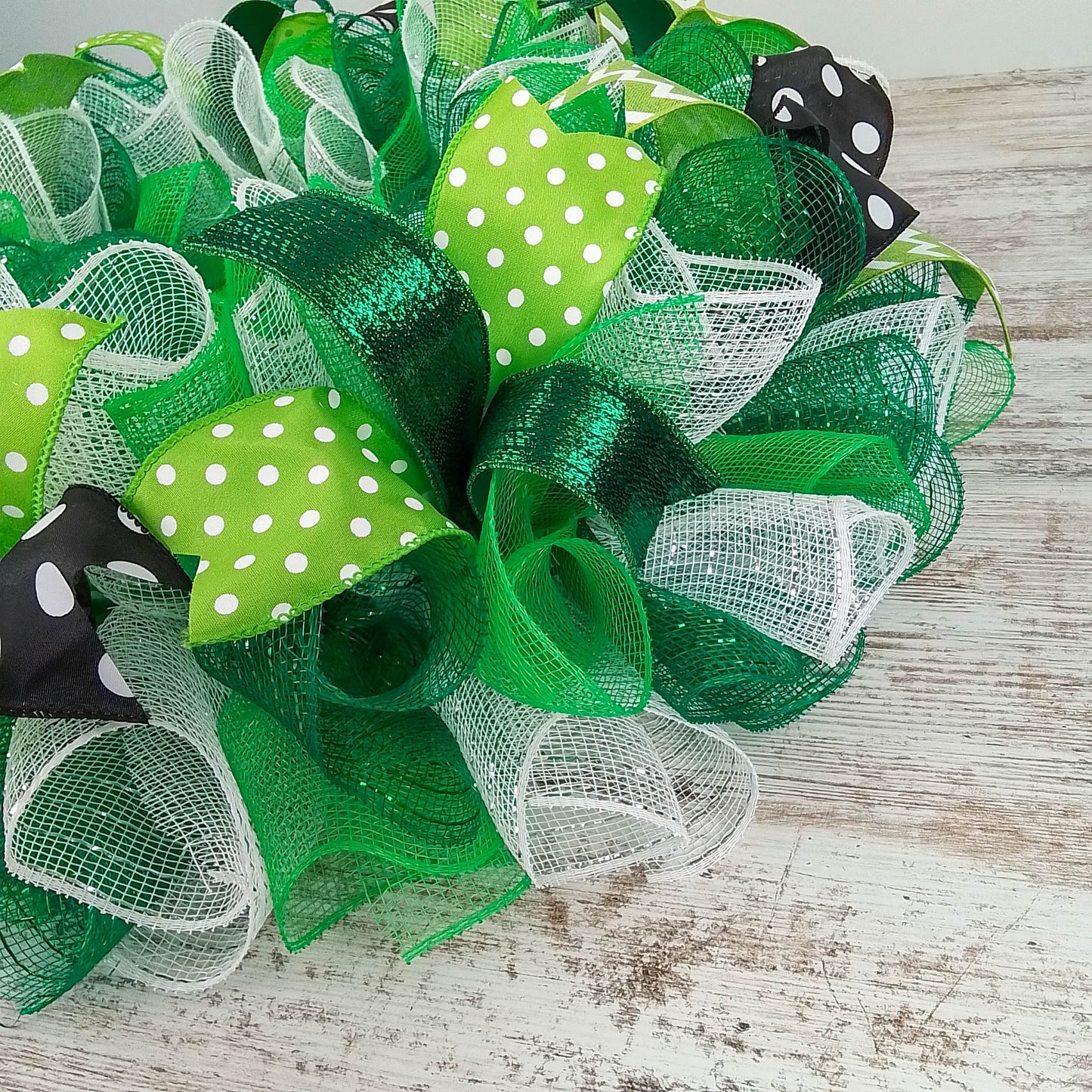 St. Patricks Mesh Door Wreath | Saint Patrick's Green Black White