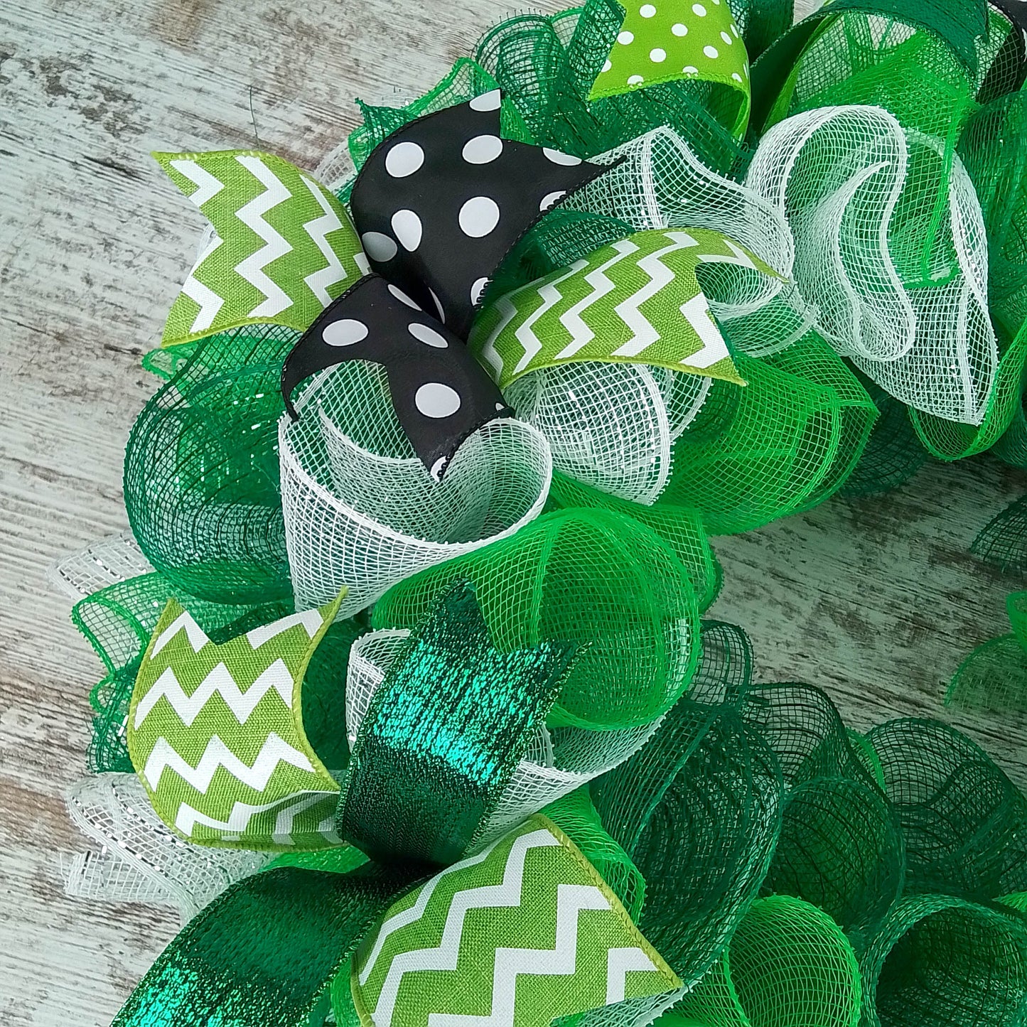 St. Patricks Mesh Door Wreath | Saint Patrick's Green Black White