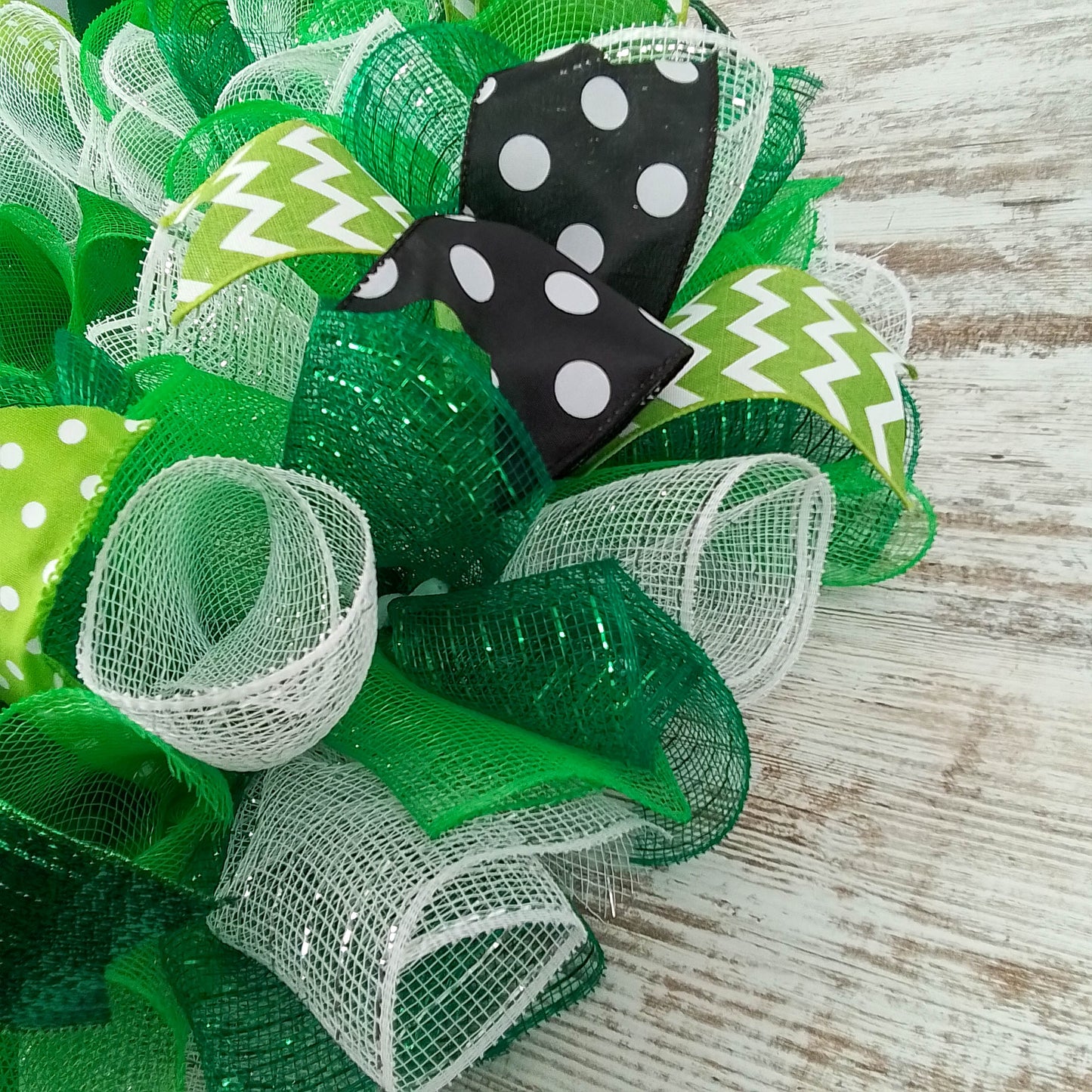 St. Patricks Mesh Door Wreath | Saint Patrick's Green Black White