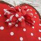 Heart Grapevine Wreath - Polka Dot Door Hanger - Valentines Front Door Decor - Oversized Bow Swiss Dot Door Decorations; Red, White