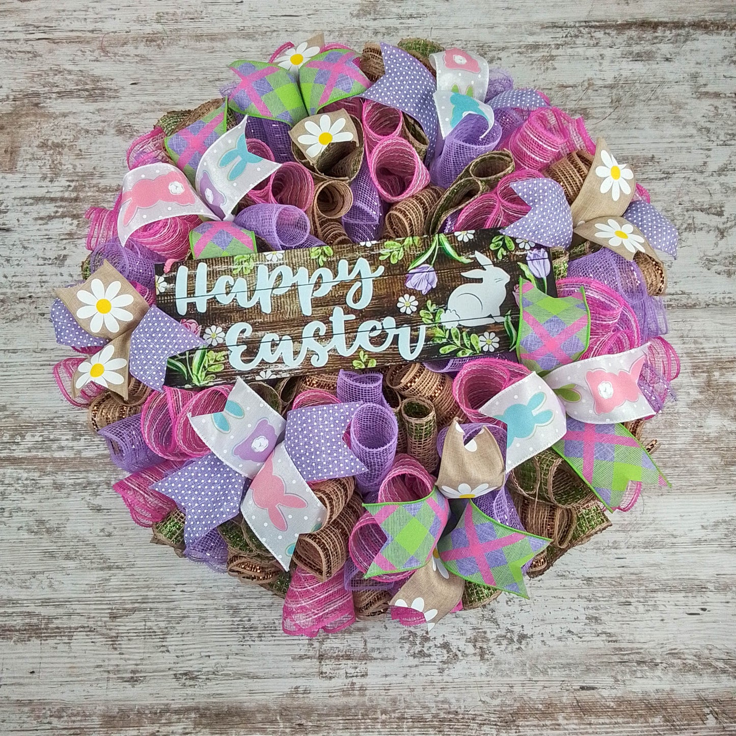 Happy Easter Wreath | Welcome Door Wreaths Decorations | Burlap Pink Purple