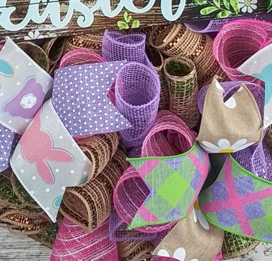 Happy Easter Wreath | Welcome Door Wreaths Decorations | Burlap Pink Purple