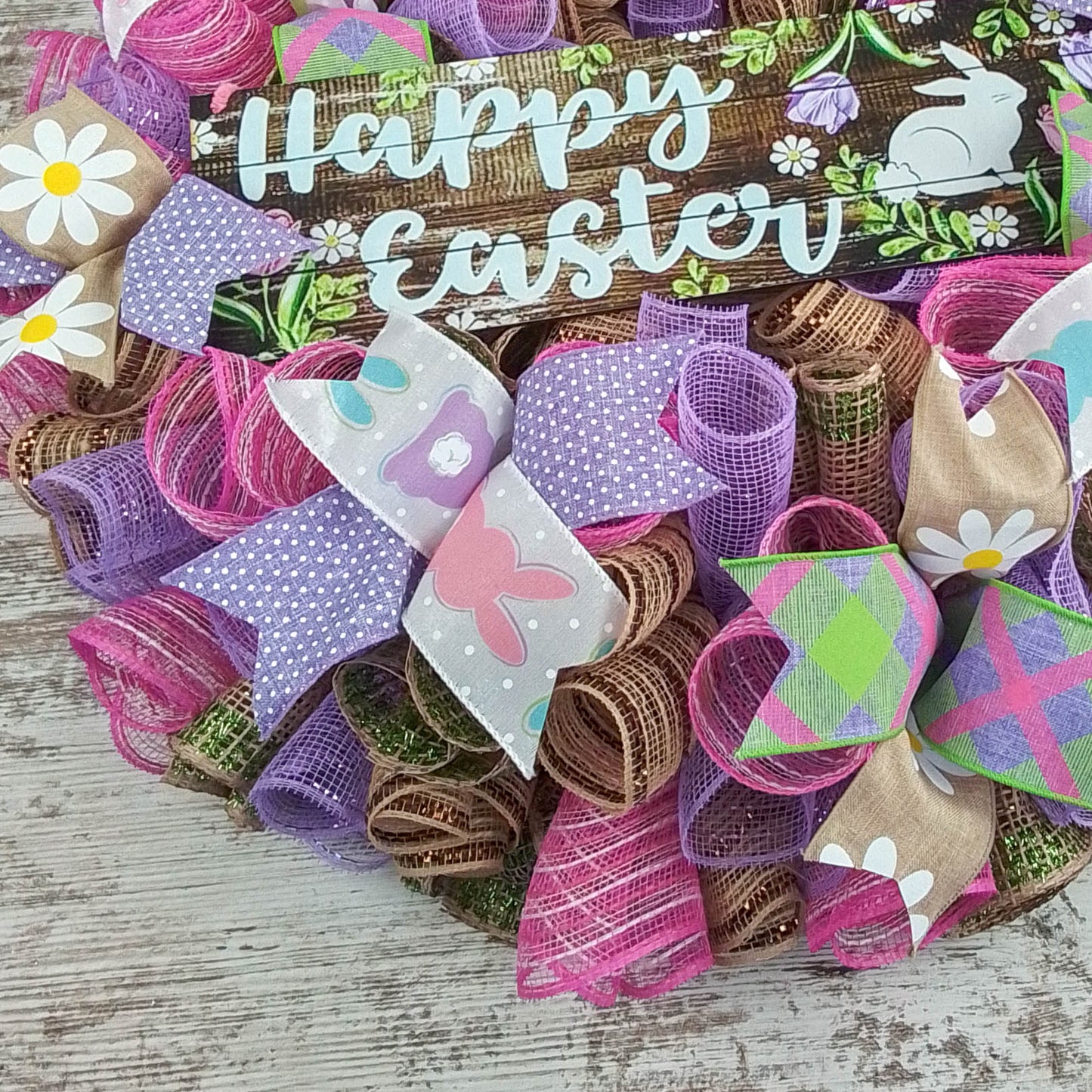 Happy Easter Wreath | Welcome Door Wreaths Decorations | Burlap Pink Purple