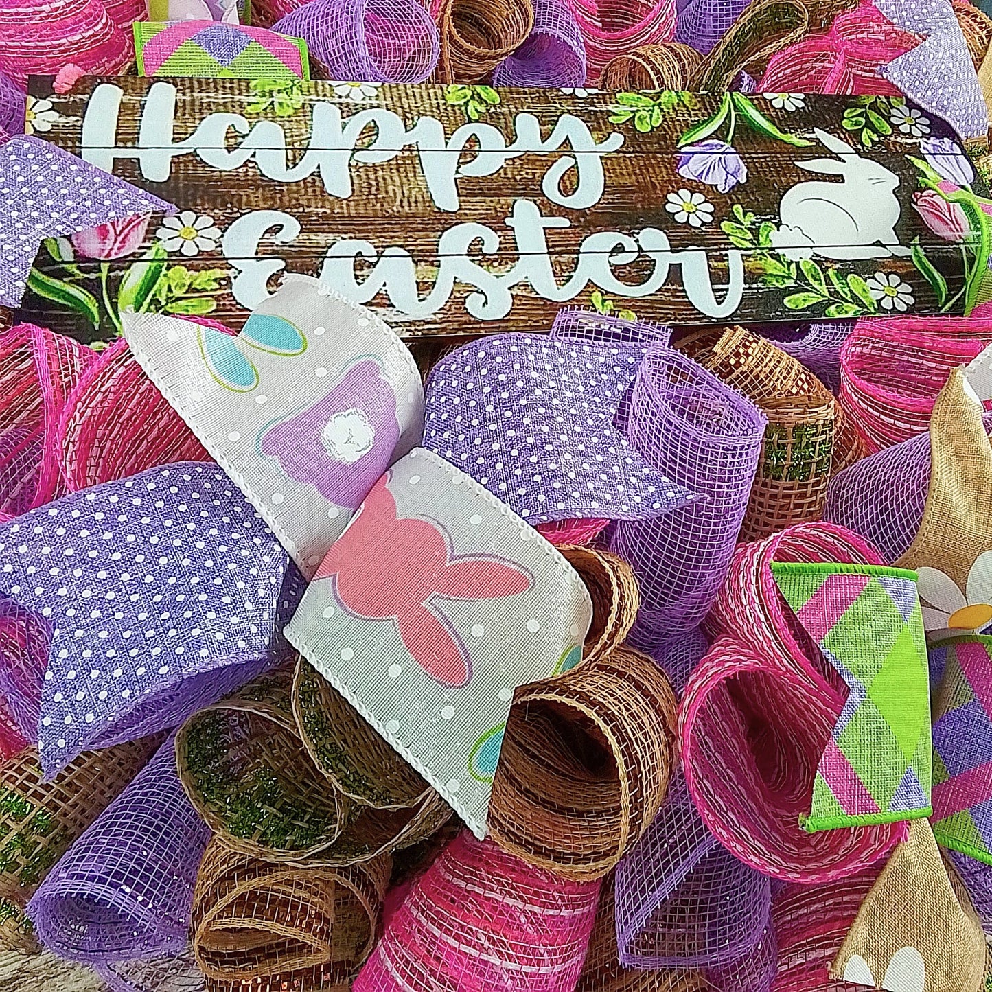 Happy Easter Wreath | Welcome Door Wreaths Decorations | Burlap Pink Purple
