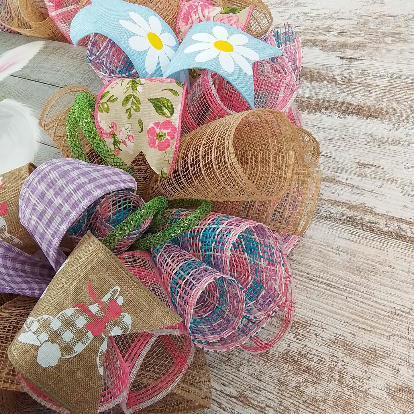 Farmhouse Easter Bunny Wreaths for Front Door - Pink Burlap Wreath