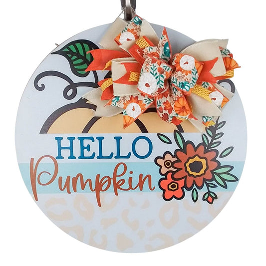 Hello Pumpkin Door Hanger, Birch Wood Fall Decor, Seasonal Front Door Decoration