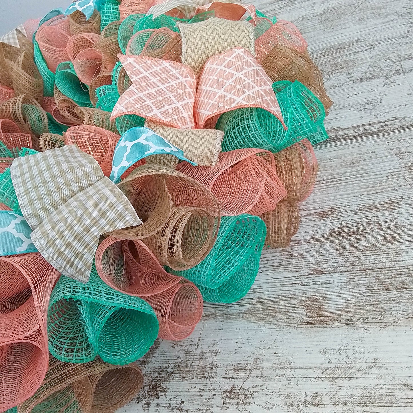 Coral and Mint Year Round Wreath, Everyday Wreath for Front Door