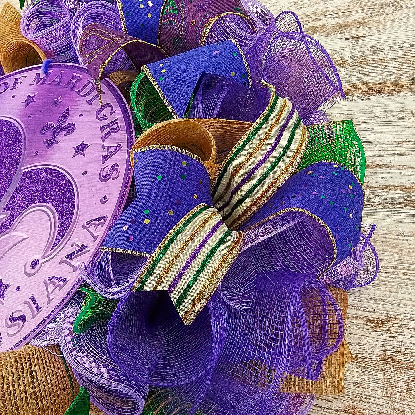 Louisiana-inspired Wreath for Mardi Gras - Celebrate Fat Tuesday Decor - Vibrant Purple and Green Door Accessories