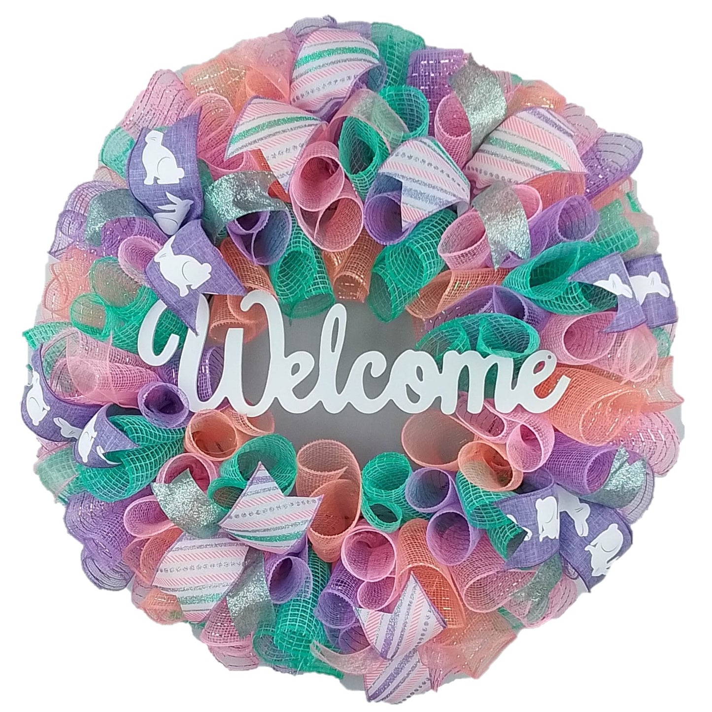 Easter Front Door Wreaths for Decoration - Welcome Porch Decor - Purple Lavender Pink Mint Green