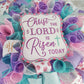 Christ Lord Risen Today Easter Front Door Wreath - Cross Present - Pink Lavender Mint Green Gold White