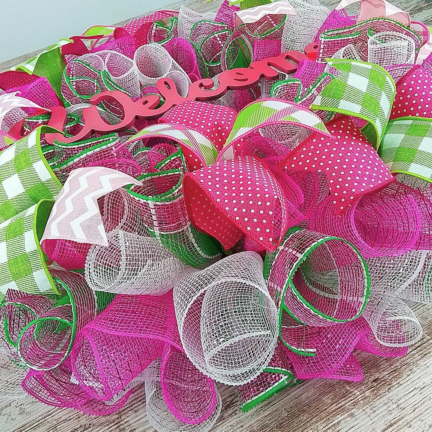 Summer Door Wreath | Spring Everyday Door Wreath; Pink Yellow Lime Green White : P6