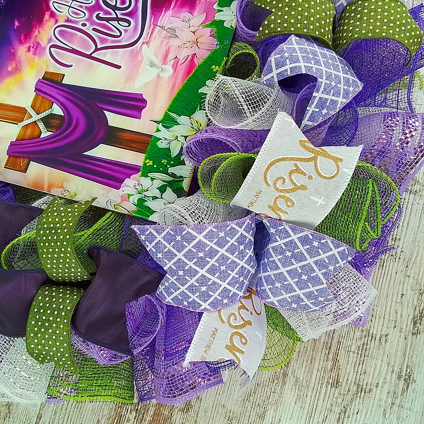 He is Risen - Easter Wreath - Purple and Green Decorative Wreath - Church Door Decor