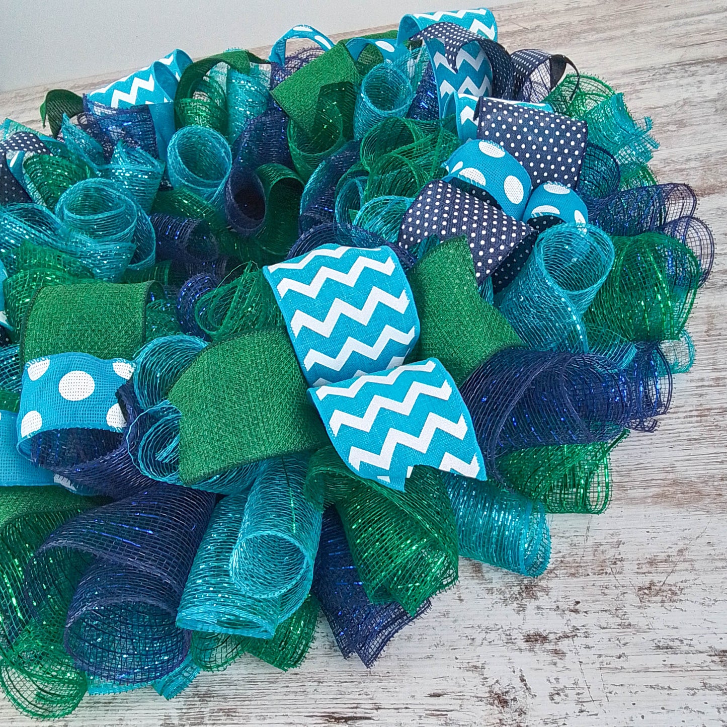 Everyday Monogram Mesh Door Wreath | Navy Blue Emerald Green Turquoise