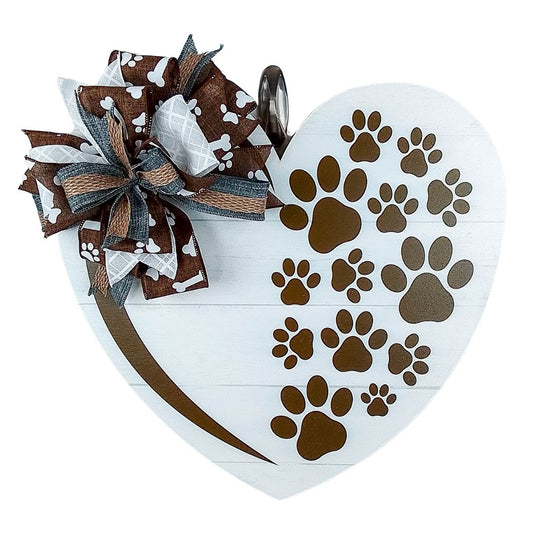 Dog Lover Gift, Heart Shaped Door Hanger, Paw Print Decor