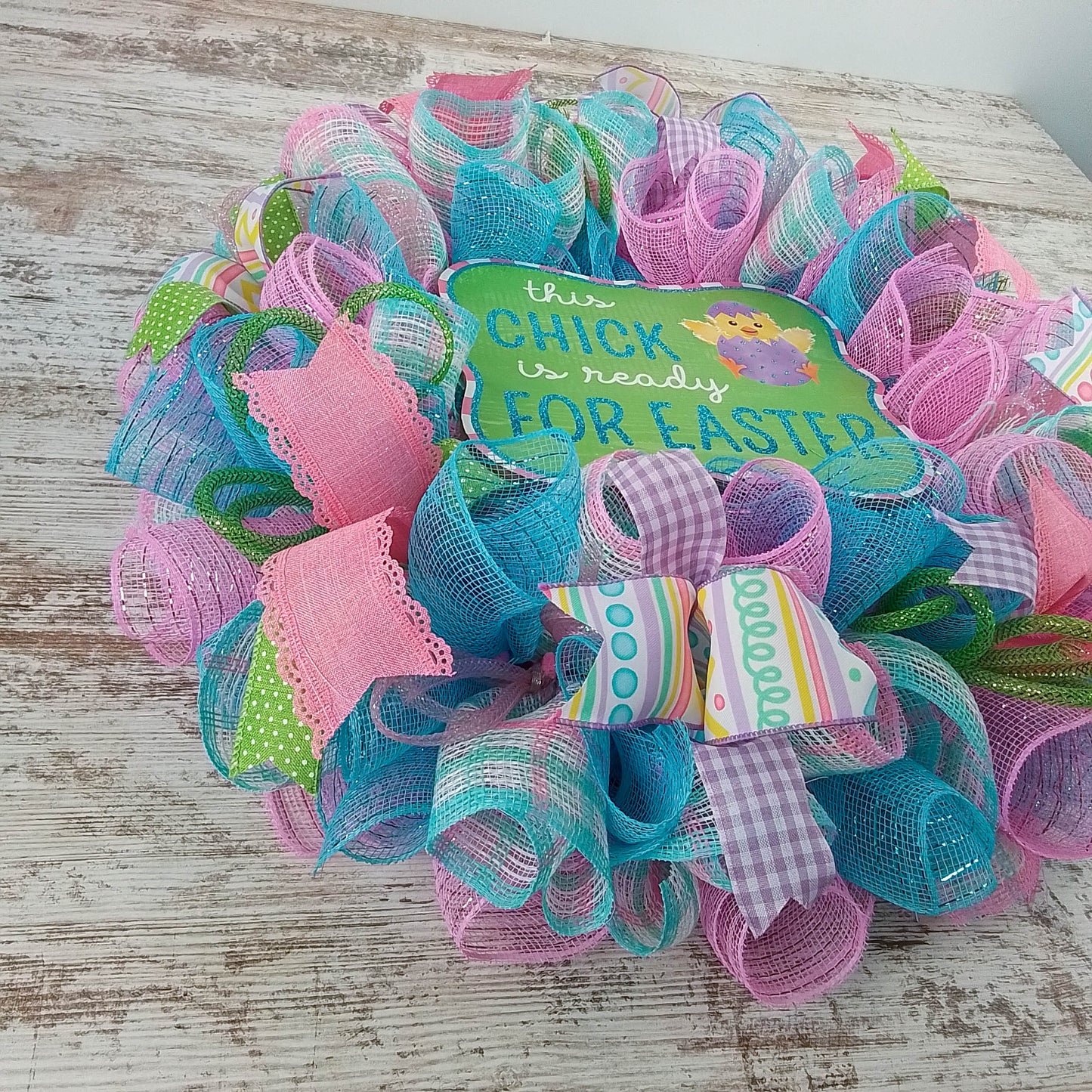 This Chick is Ready for Easter Door Wreath - Easter Door Decor - Blue Pink Purple Green