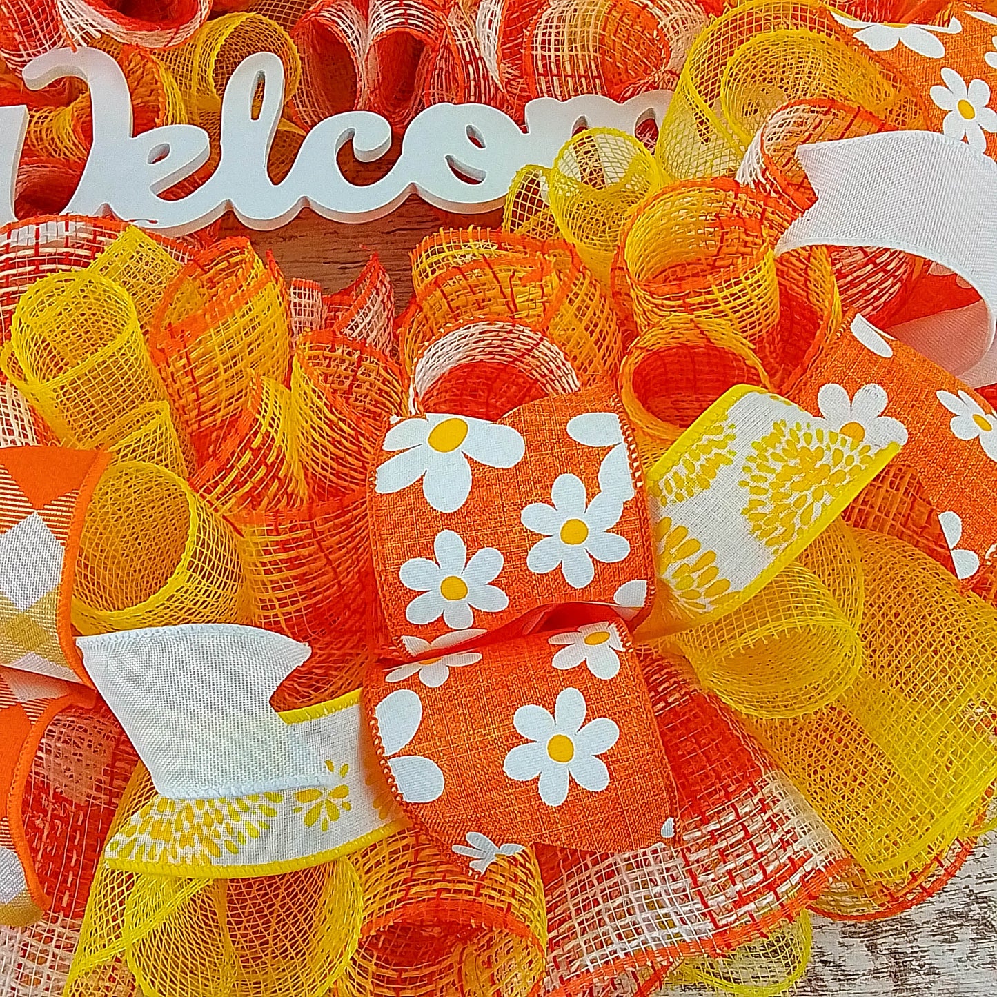 Bright Orange Wreath, Summer Mesh Wreaths, Welcome Yellow Spring Decor