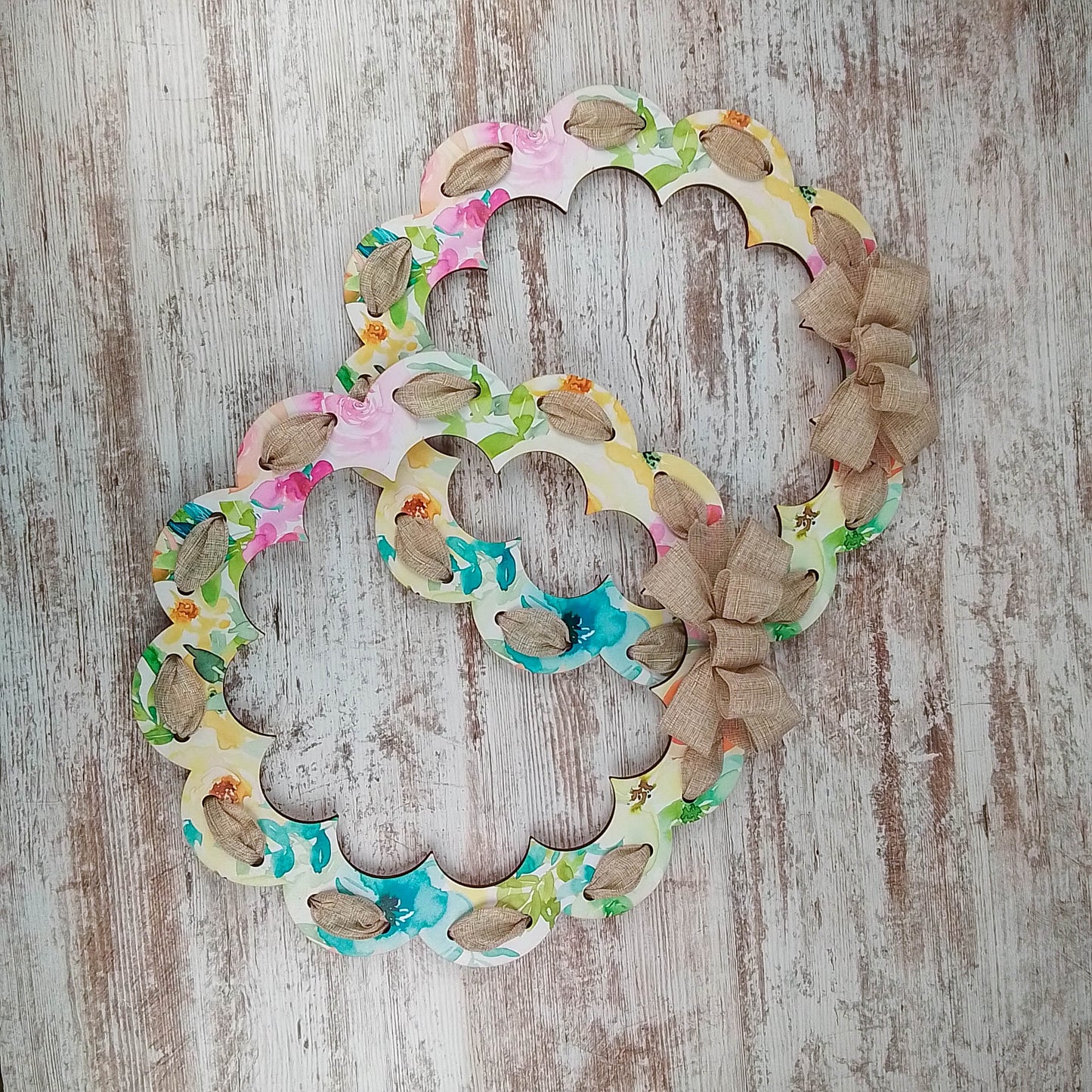 Pastel Floral Wreath, Burlap Bow Decor, Customizable Entrance Decoration