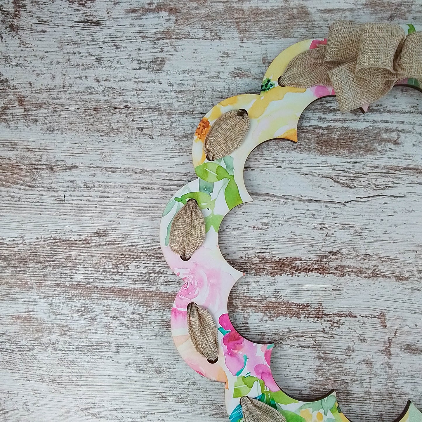 Pastel Floral Wreath, Burlap Bow Decor, Customizable Entrance Decoration