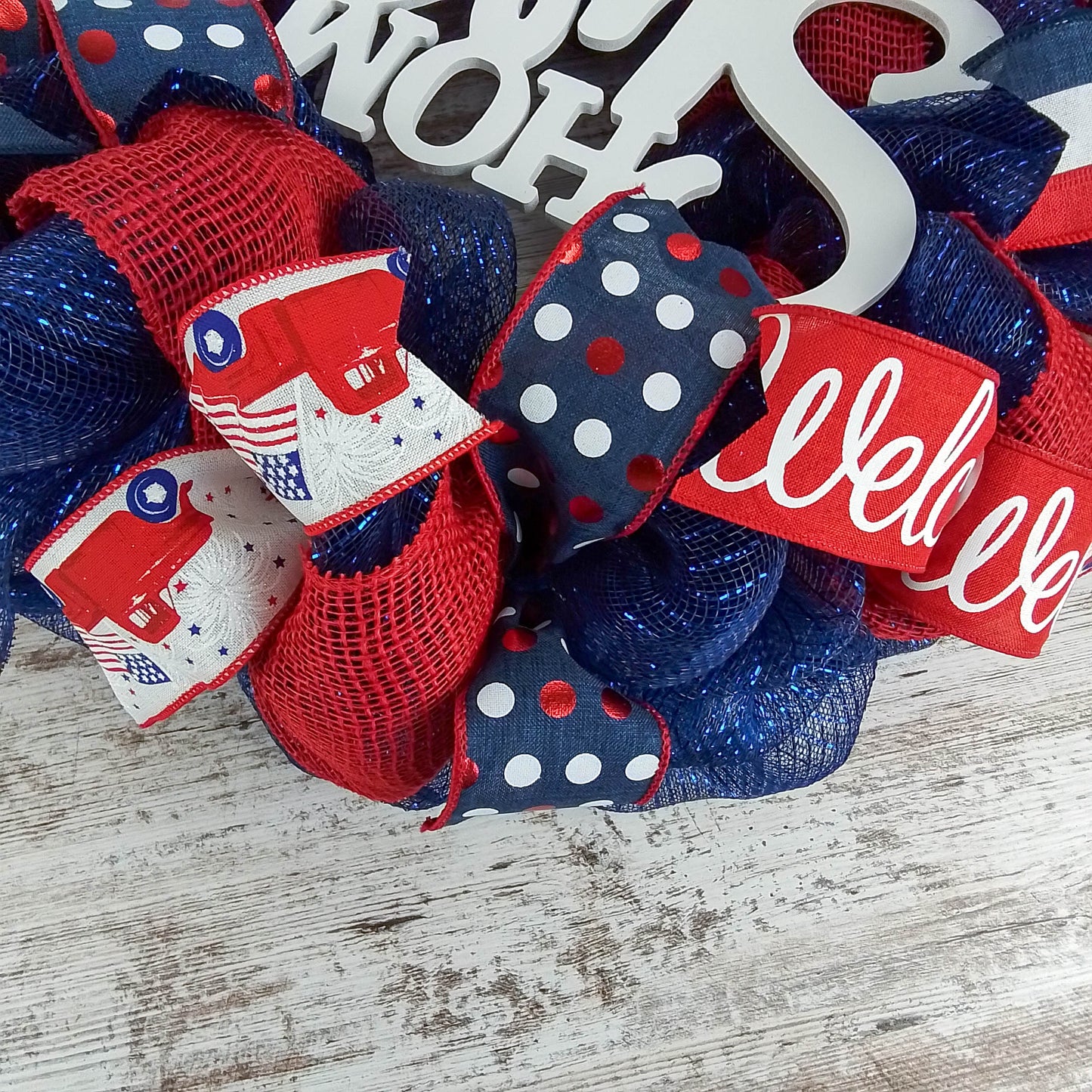 Navy Blue Fourth of July Mesh Door Wreath