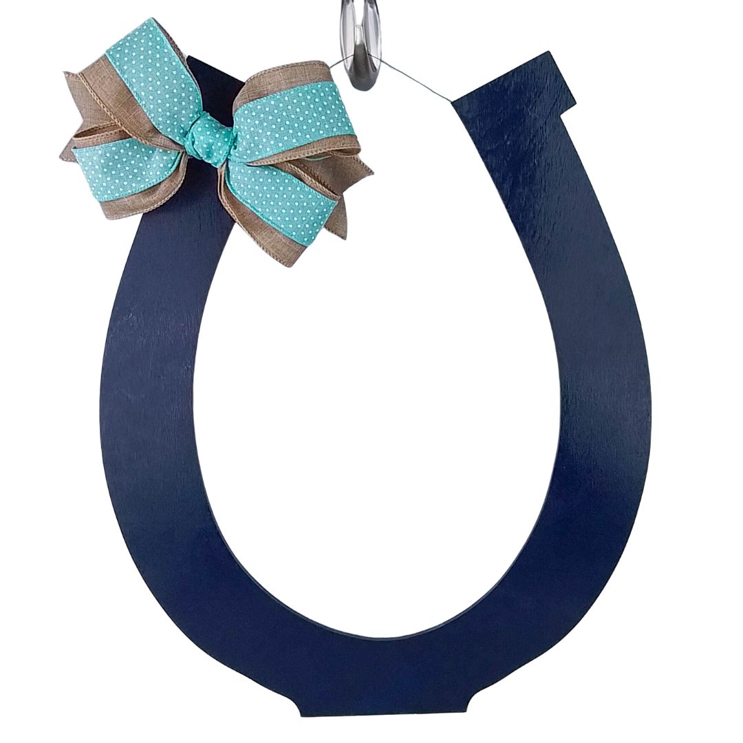 Kentucky Derby Party Decor - Wooden Horseshoe Door Hanger - Navy Blue Mint Green White Classic