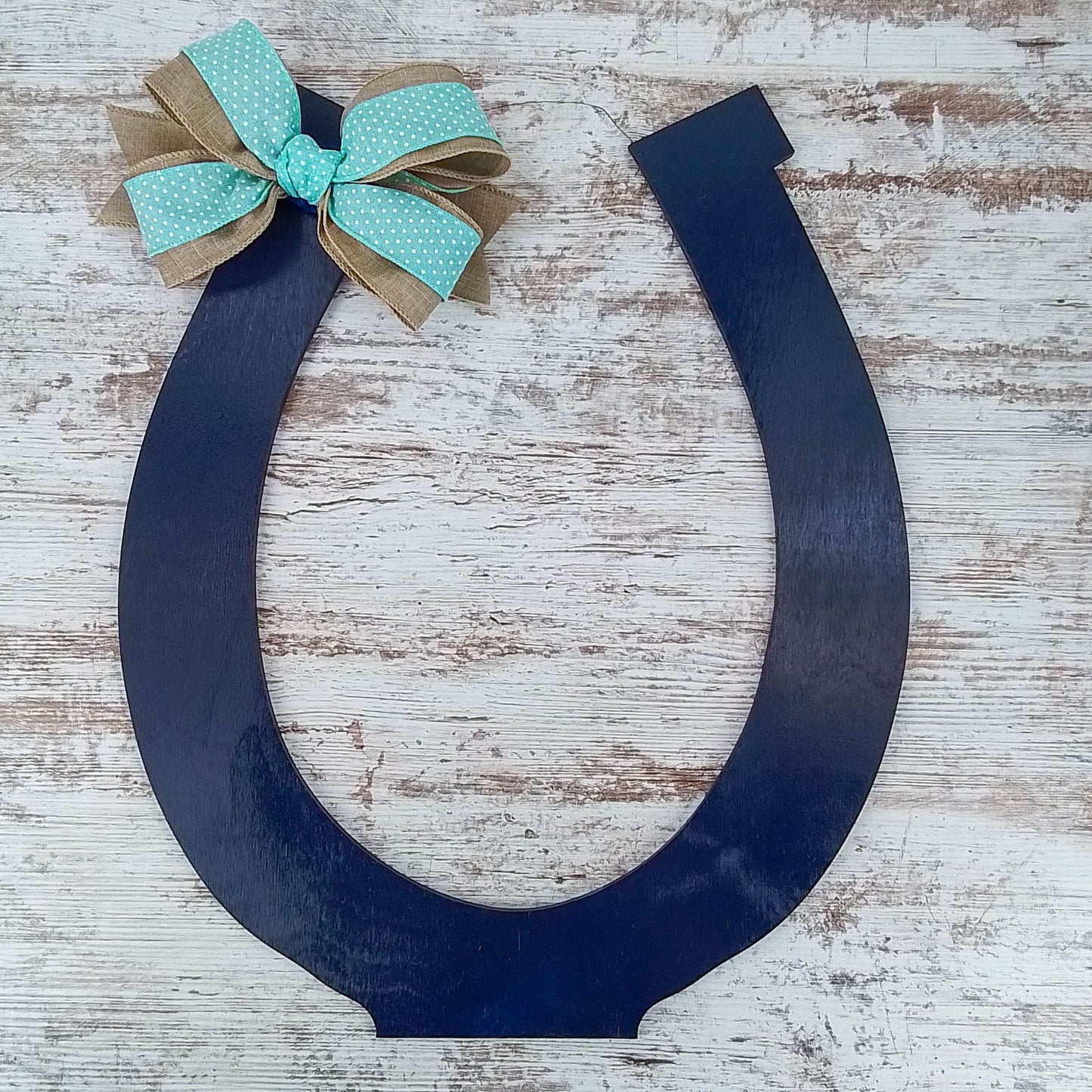 Kentucky Derby Party Decor - Wooden Horseshoe Door Hanger - Navy Blue Mint Green White Classic