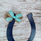 Kentucky Derby Party Decor - Wooden Horseshoe Door Hanger - Navy Blue Mint Green White Classic