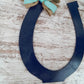 Kentucky Derby Party Decor - Wooden Horseshoe Door Hanger - Navy Blue Mint Green White Classic