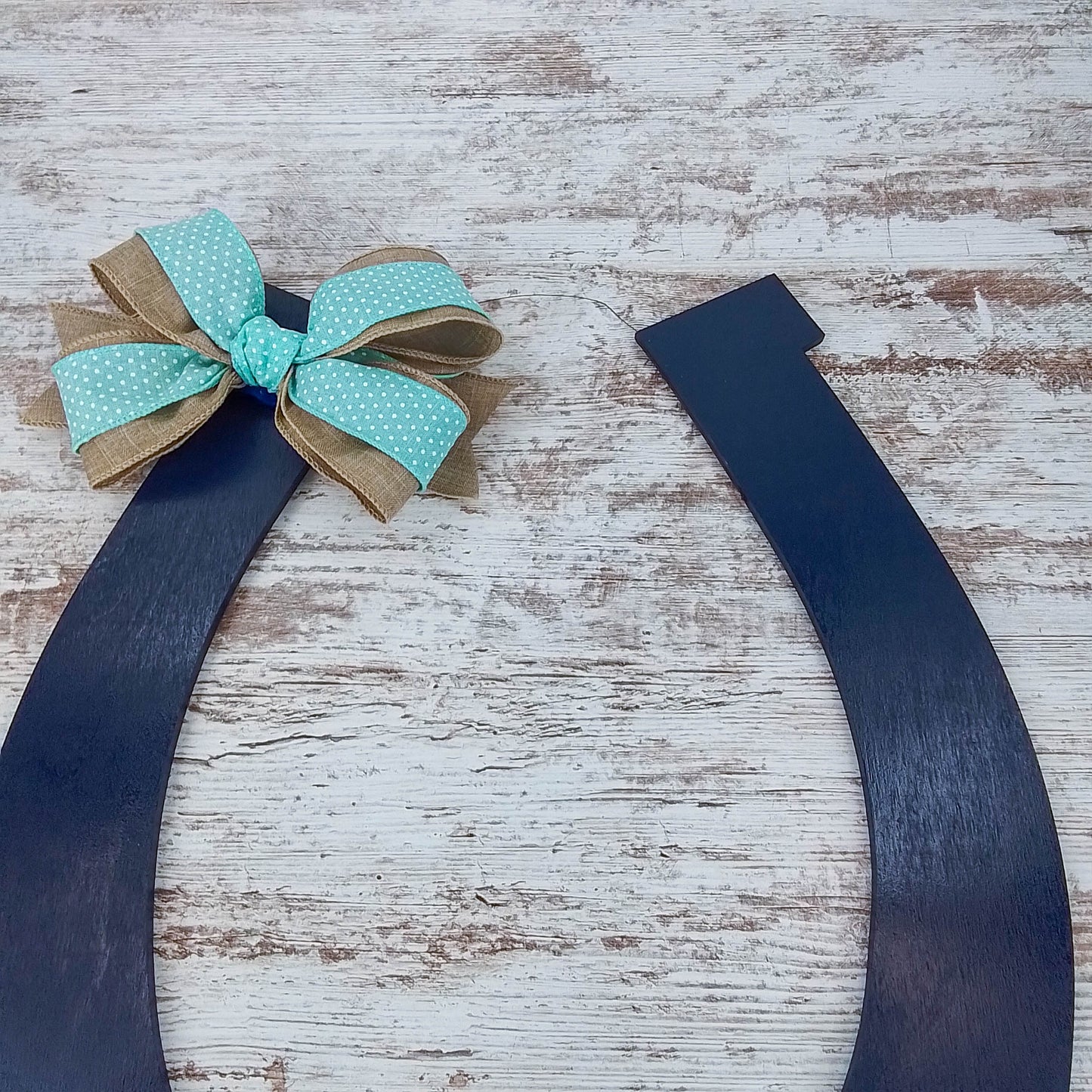 Kentucky Derby Party Decor - Wooden Horseshoe Door Hanger - Navy Blue Mint Green White Classic