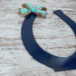 Kentucky Derby Party Decor - Wooden Horseshoe Door Hanger - Navy Blue Mint Green White Classic