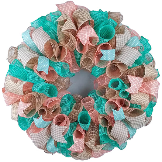 Coral and Mint Year Round Wreath, Everyday Wreath for Front Door