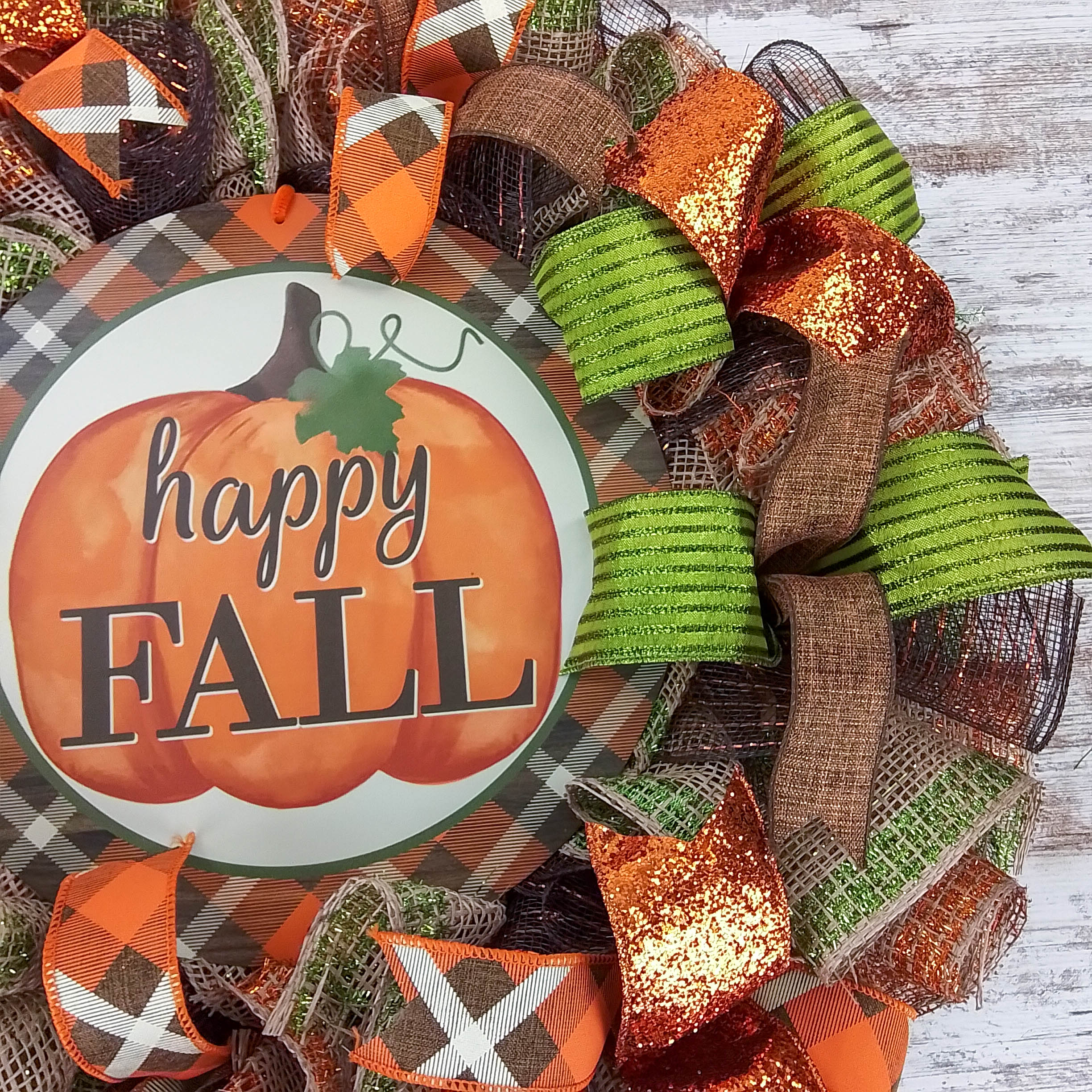 Hey There Pumpkin Fall green and orange Fall mesh hot wreath