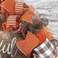 Thankful Buffalo Check Fall Thanksgiving Wreath | Orange White Brown